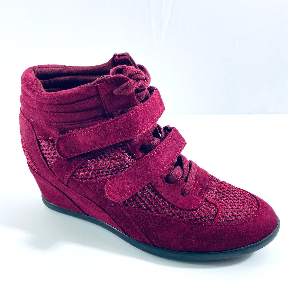Madden Girl Wedge High Top Fashion Sneakers wine color Sz. 8.5 - 2.5 inch heel
